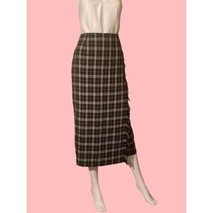 Vintage 90's Plaid Fringe Wrap Skirt